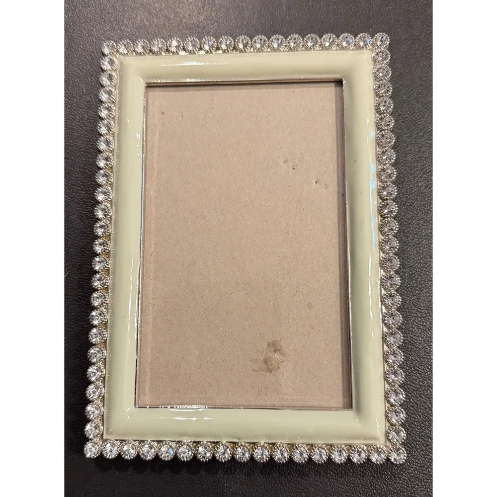 Picture Frame 4X6 Ivory Enamel Rhinestone Crystal Border Glam Free Standing